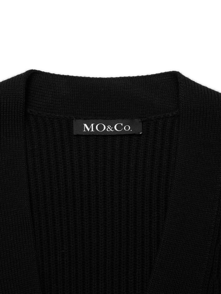 MO&Co. Women's Wool Blend Pocket Cardigan Loose Casual V Neck Black Sheep Sweater
