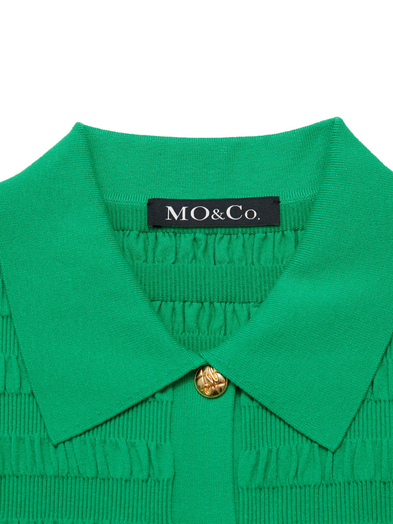 MO&Co. Women's Textured Polo Collar Knit Cardigan Fitted Causal  Green Cardigan Sweater