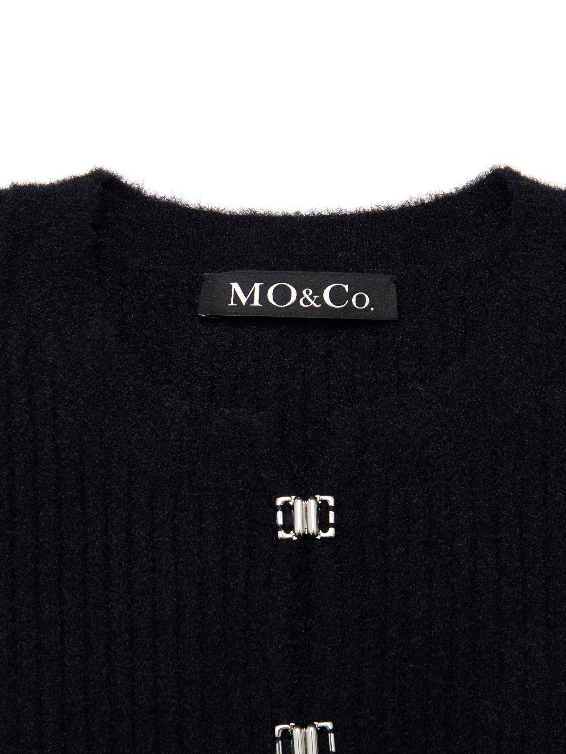 MO&Co. Women's Cropped Slim Fit Cardigan Fitted Casual Round Neck Black Cardigan Sweater