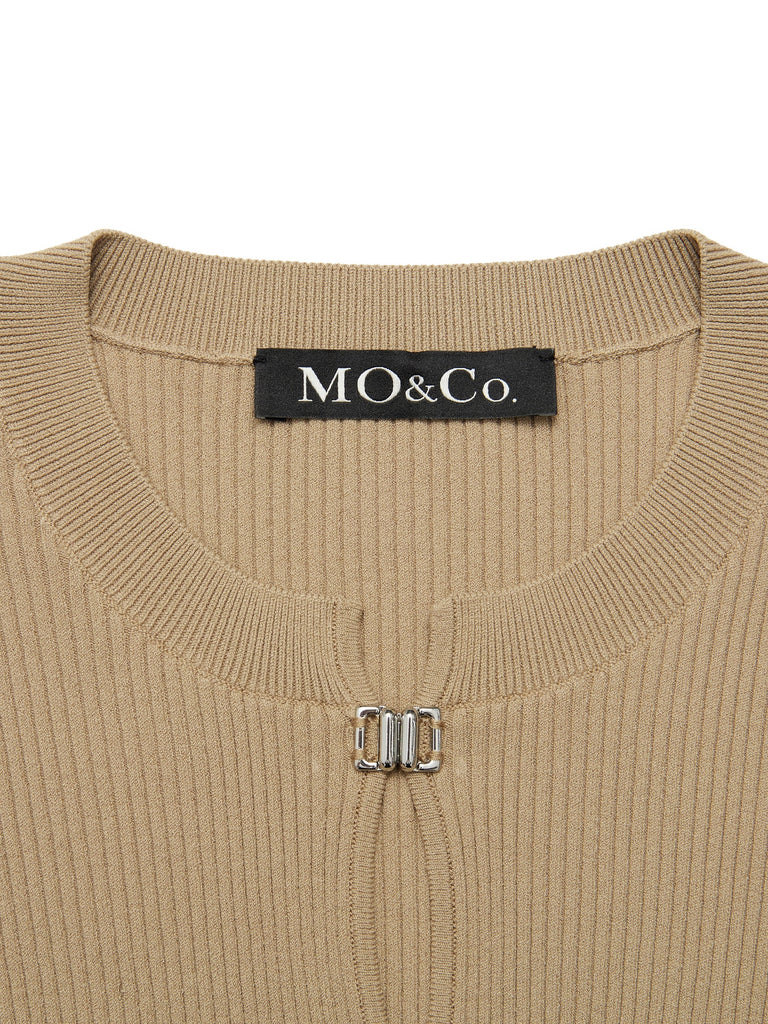 MO&Co.Women's Cropped Metal Button Knit Cardigan Fitted Casual