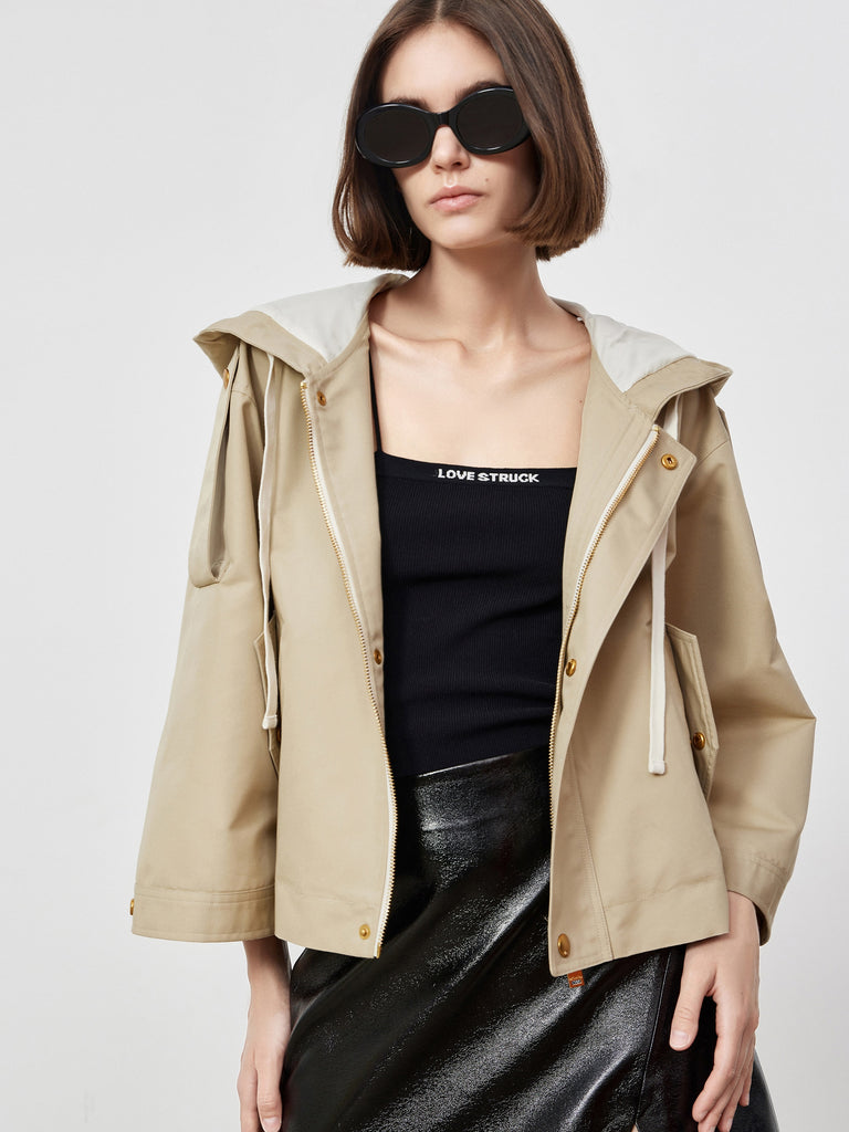 MO&Co. Women's Hooded Trench Cropped Coat Loose Chic  Warm Winter Coats