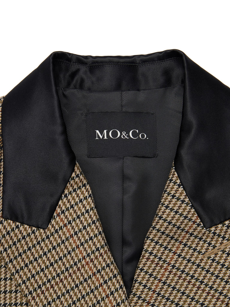 MO&Co. Women's Checked Double Breasted Blazer Loose Casual Lapel Grey Oversize Blazer