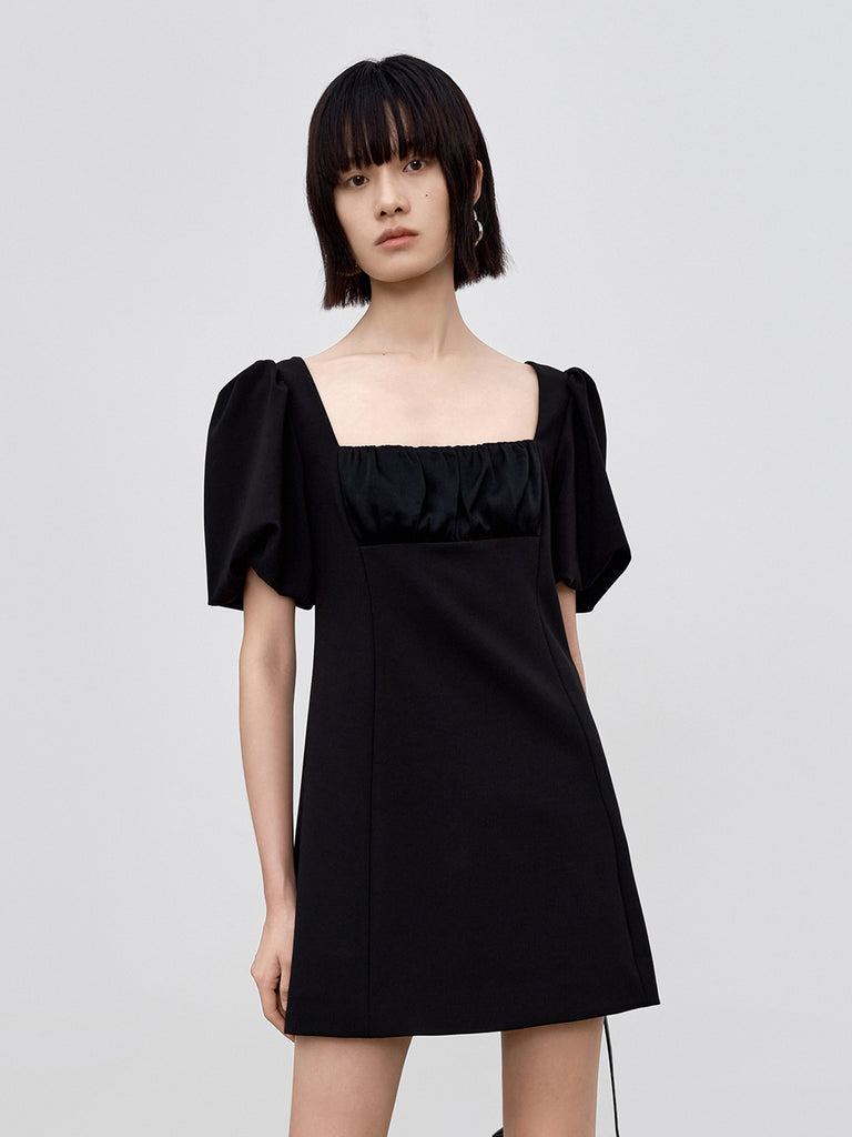 MO&Co. Women's Cutout Puff Sleeve Dress Loose Casual black dress