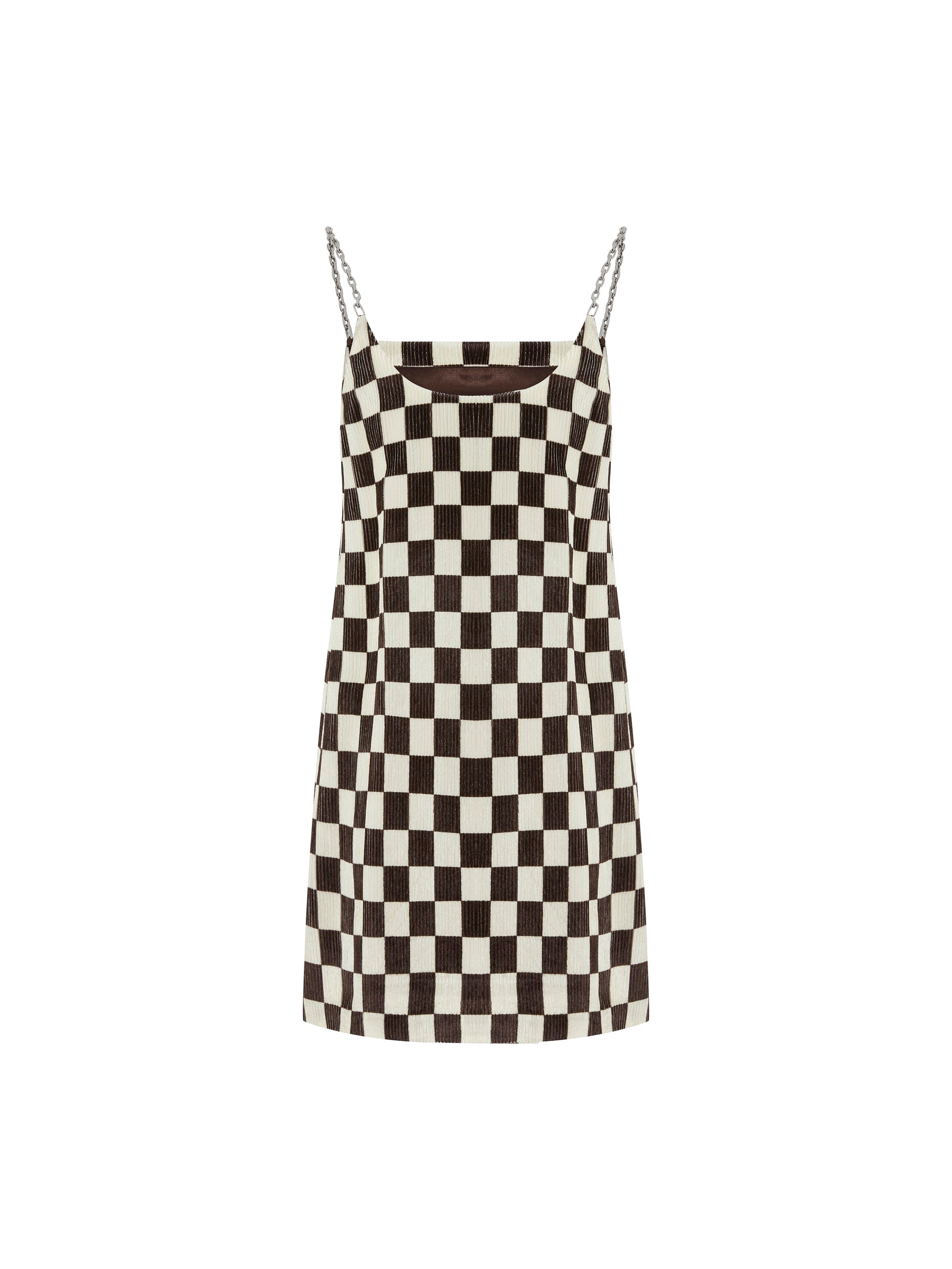 MO&Co. Women's Checkerboard Metal Chain Dress Fitted Chic Black And White Dress