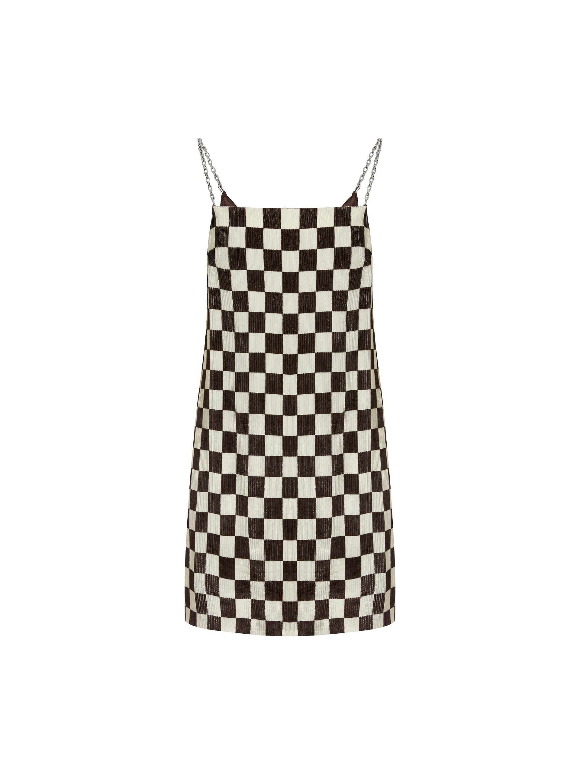 MO&Co. Women's Checkerboard Metal Chain Dress Fitted Chic Black And White Dress