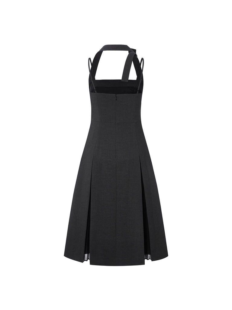 MO&Co. Women's Open Shoulder Pleated Dress Fitted Casual grey dress