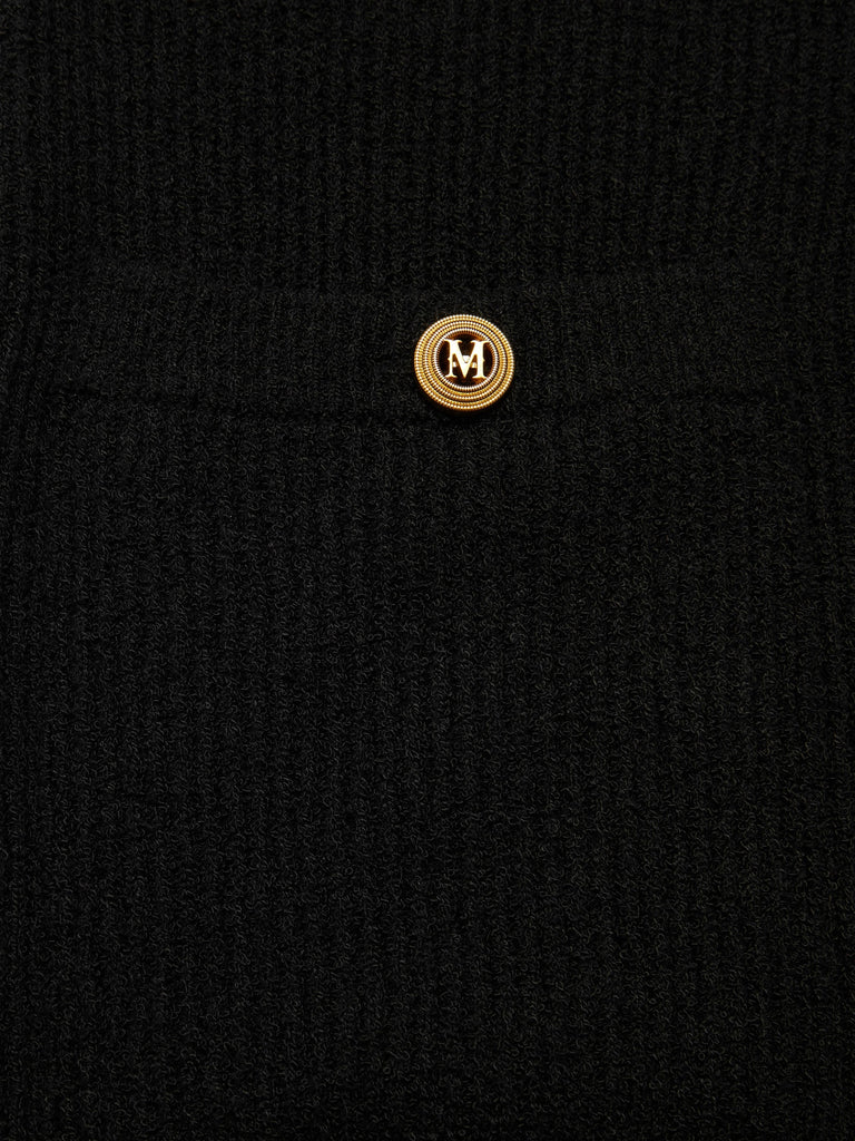 MO&Co. Women's V-neck sleeveless Knitted Dress Fitted Chic Black Mini Dress