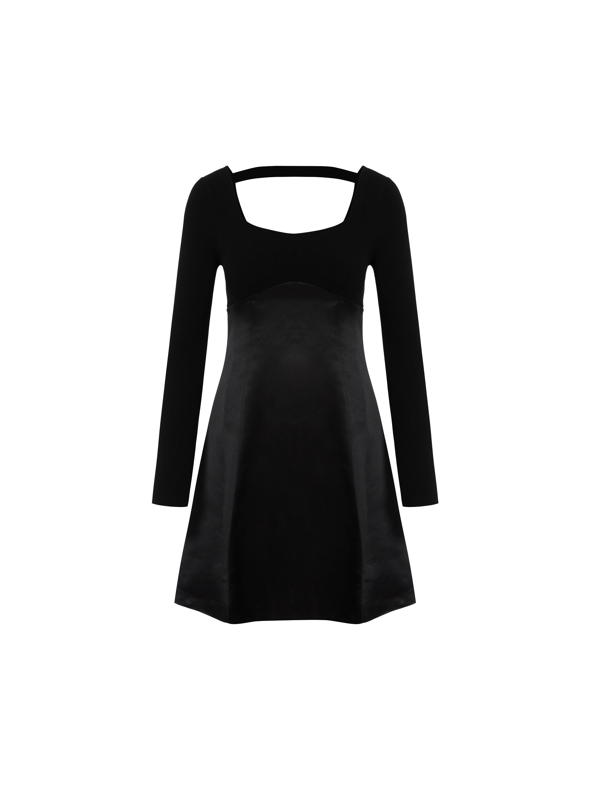 MO&Co. Women's Cutout Paneled Dress Fitted Chic Square Neck Black Midi Dress