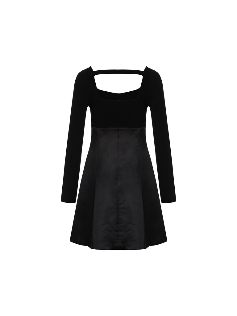 MO&Co. Women's Cutout Paneled Dress Fitted Chic Square Neck Black Midi Dress