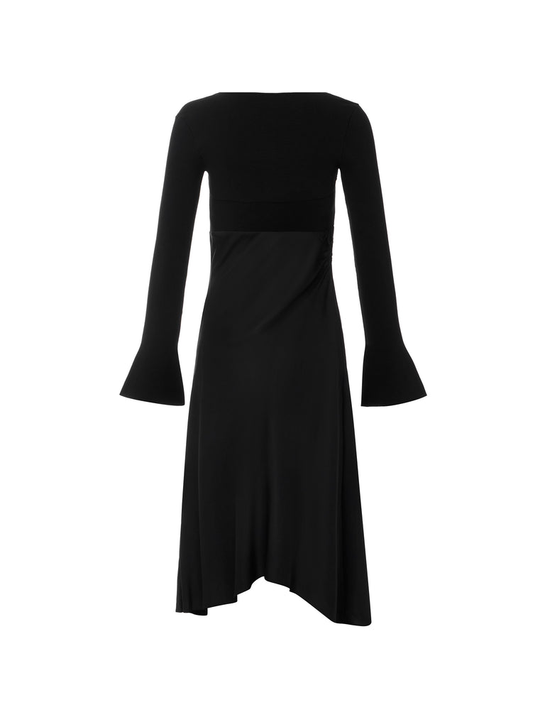 MO&Co.Women's Cutout Splicing Slit Dress Fitted Casual Long Sleevees