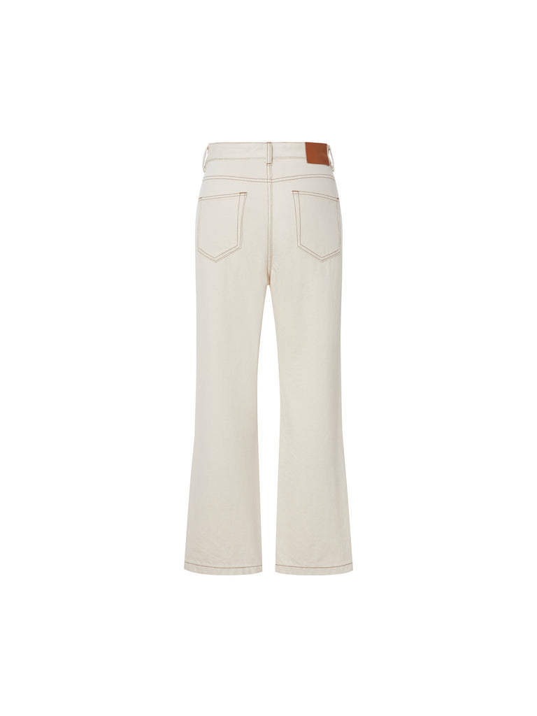 MO&Co. Women Cotton Straight Jeans Fitted Cowboys Straight White Jeans For Woman