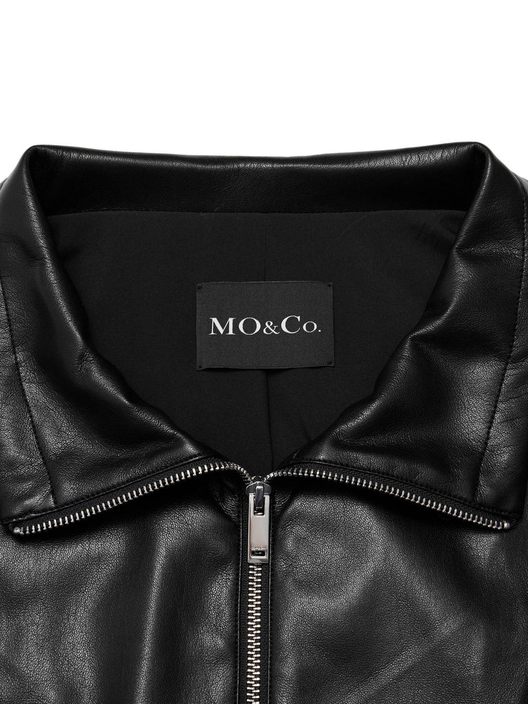 MO&Co. Women's Faux Leather Cropped Jacket Fitted Cool Pullover Short Jacket