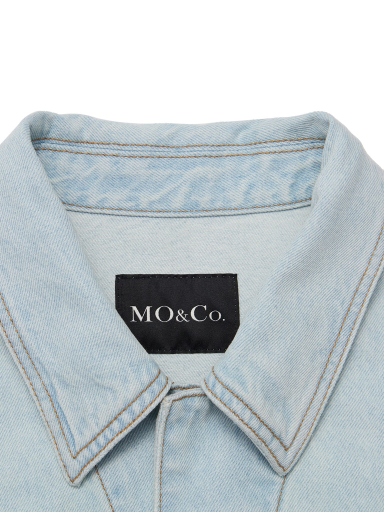 MO&Co. Women's Metal Embellished Denim Jacket Fitted Cowboys Ladies Jacket