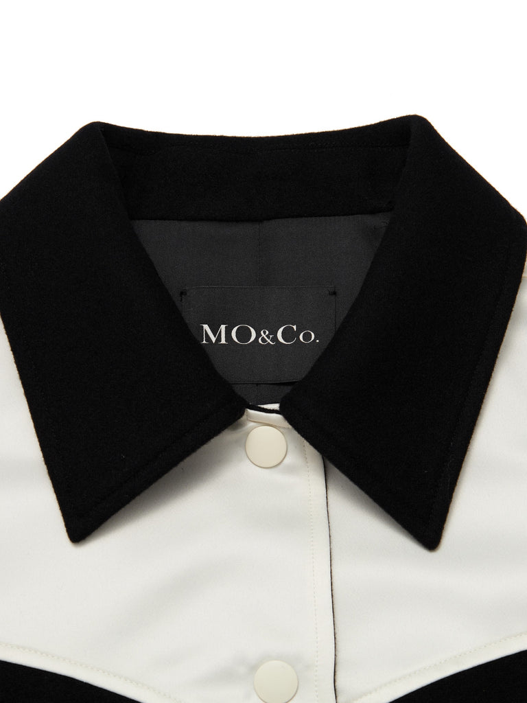 MO&Co. Women's Baseball Contrast Wool Jacket Fitted Classic Lapel Workout Jacket