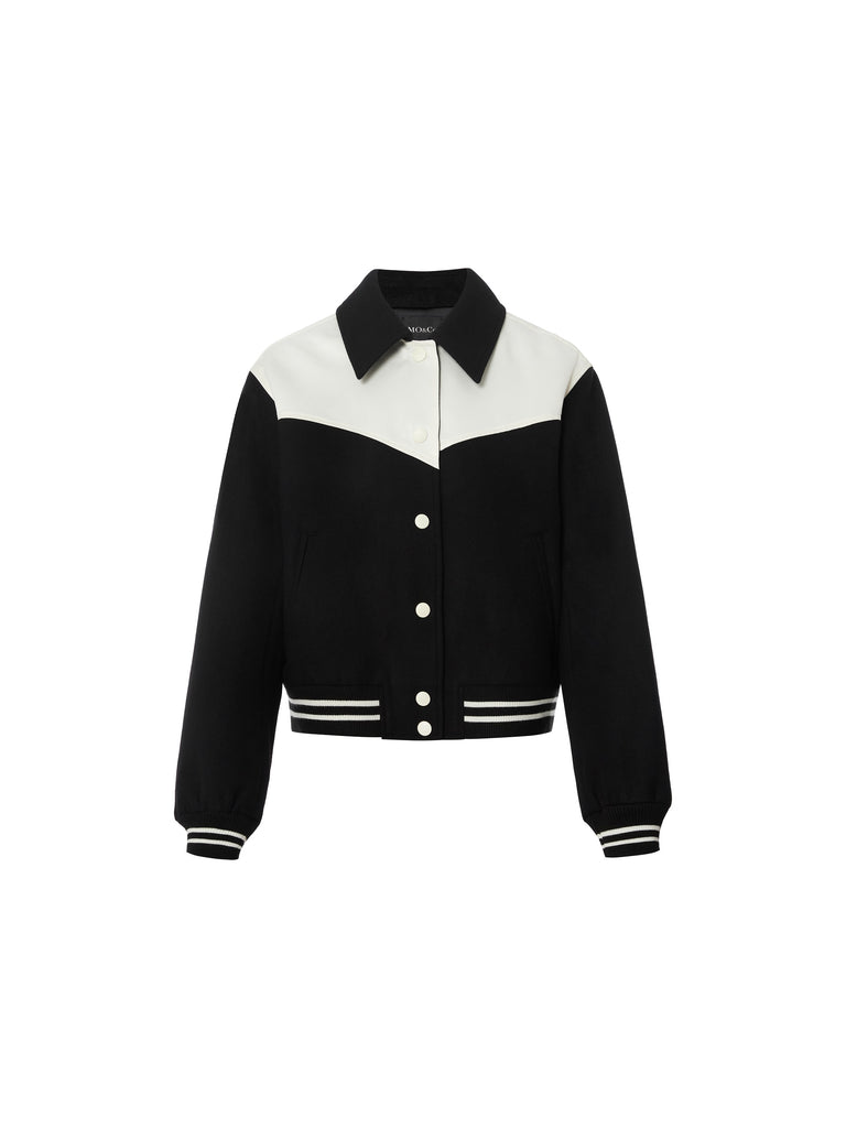 MO&Co. Women's Baseball Contrast Wool Jacket Fitted Classic Lapel Workout Jacket