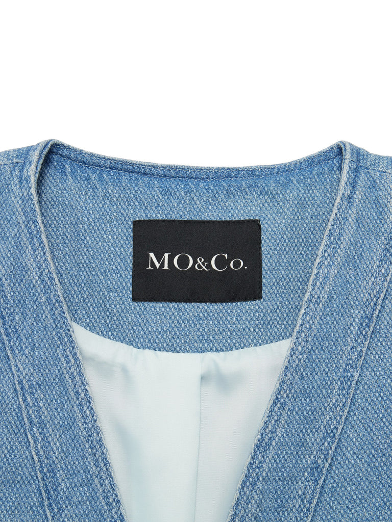 MO&Co.Women's Metal Button Frayed Jacket Fitted Casual