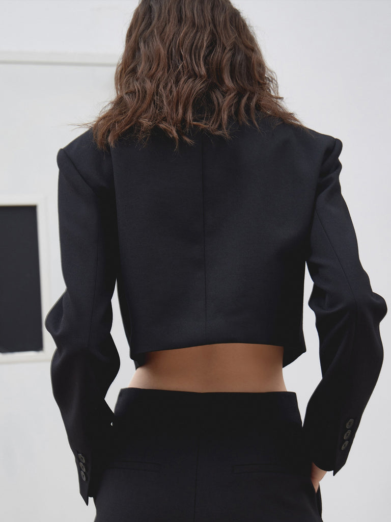MO&Co. Women's Wool Blend Detachable Jumpsuit Fitted Chic black jumpsuit