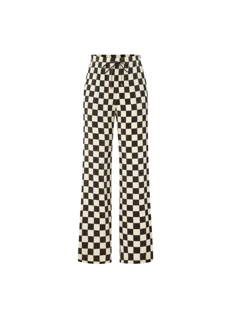 MO&Co. Women's Checkerboard Straight Casual Pants Fitted Chic Stylish Pant