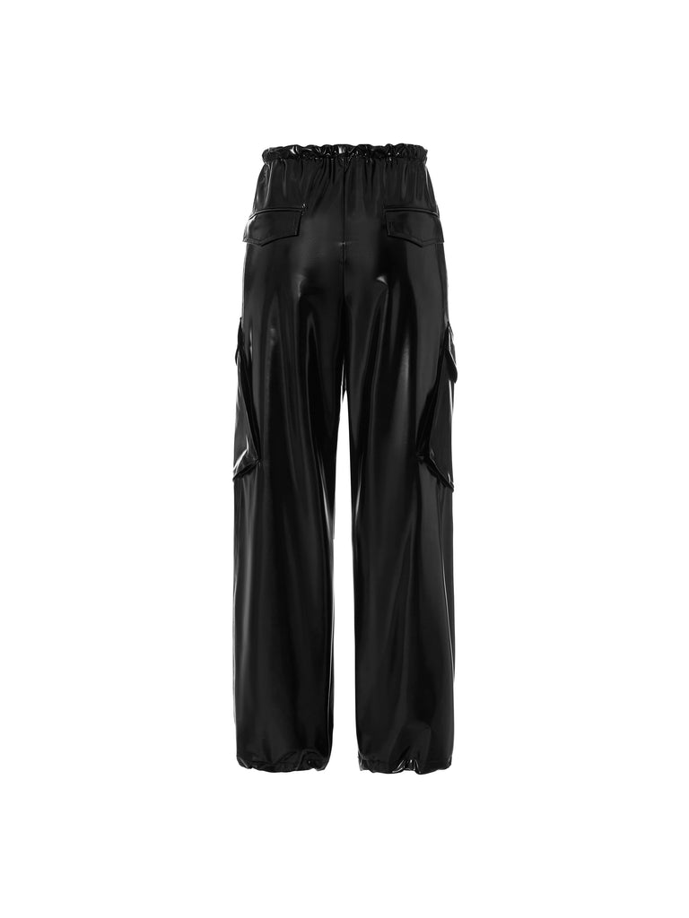 MO&Co.Women's Glossy Faux Leather Pants Loose  Cool Trouser Pants For Women