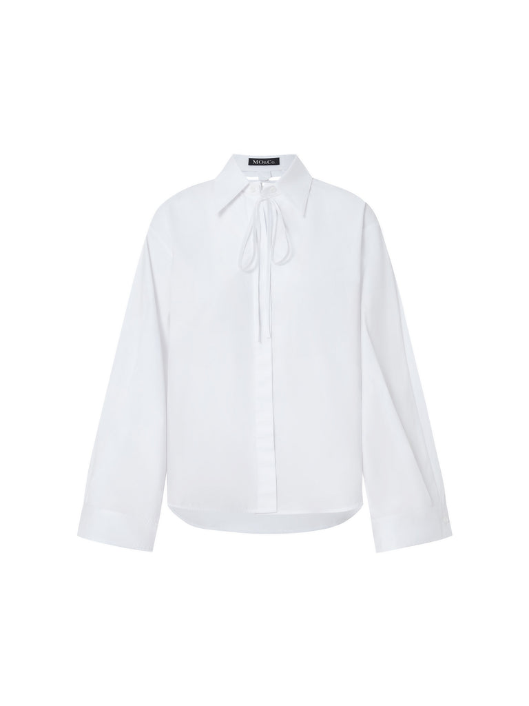 MO&Co. Women's Oversized Sleeve Cotton Shirt Loose Casual   Best White Shirt