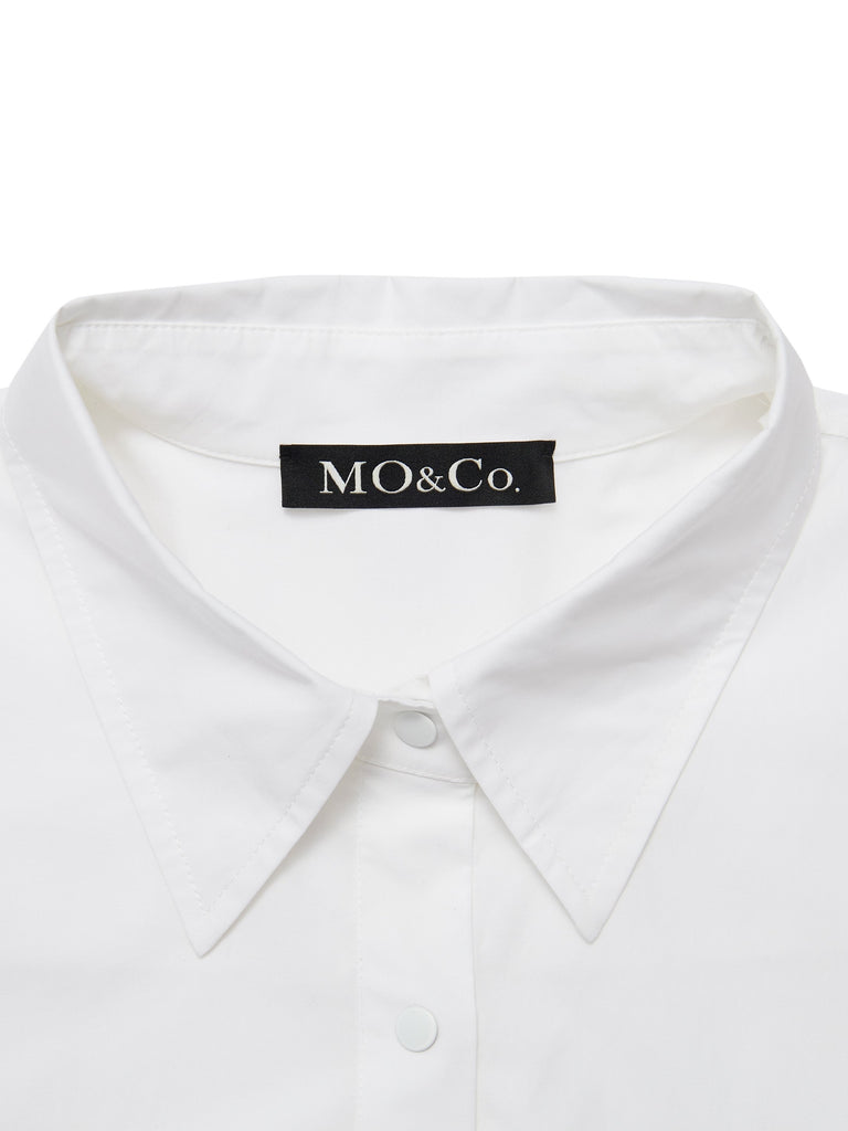 MO&Co. Women's Drawstring Cropped Shirt Fitted Casual Lapel Best White T Shirt