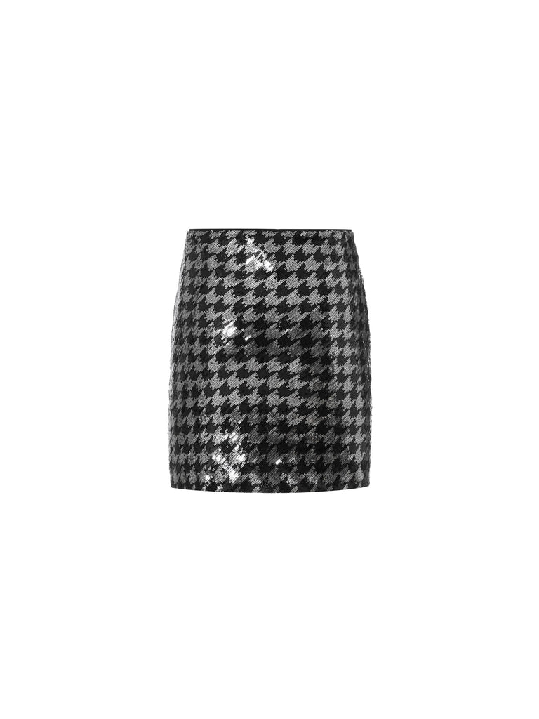 MO&Co.Women's Houndstooth Pattern Skirt Fitted Cool Black Leather Skirt