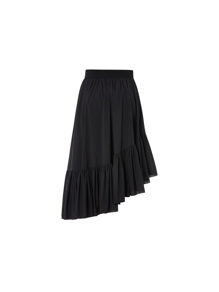 MO&Co. Women's Irregular Hem Pleated Skirt Fitted Chic Black Midi Skirt