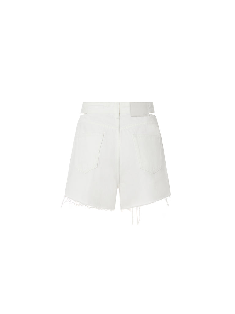 MO&Co. Women Cotton Frayed Edge Shorts Fitted Casual White Streetwear