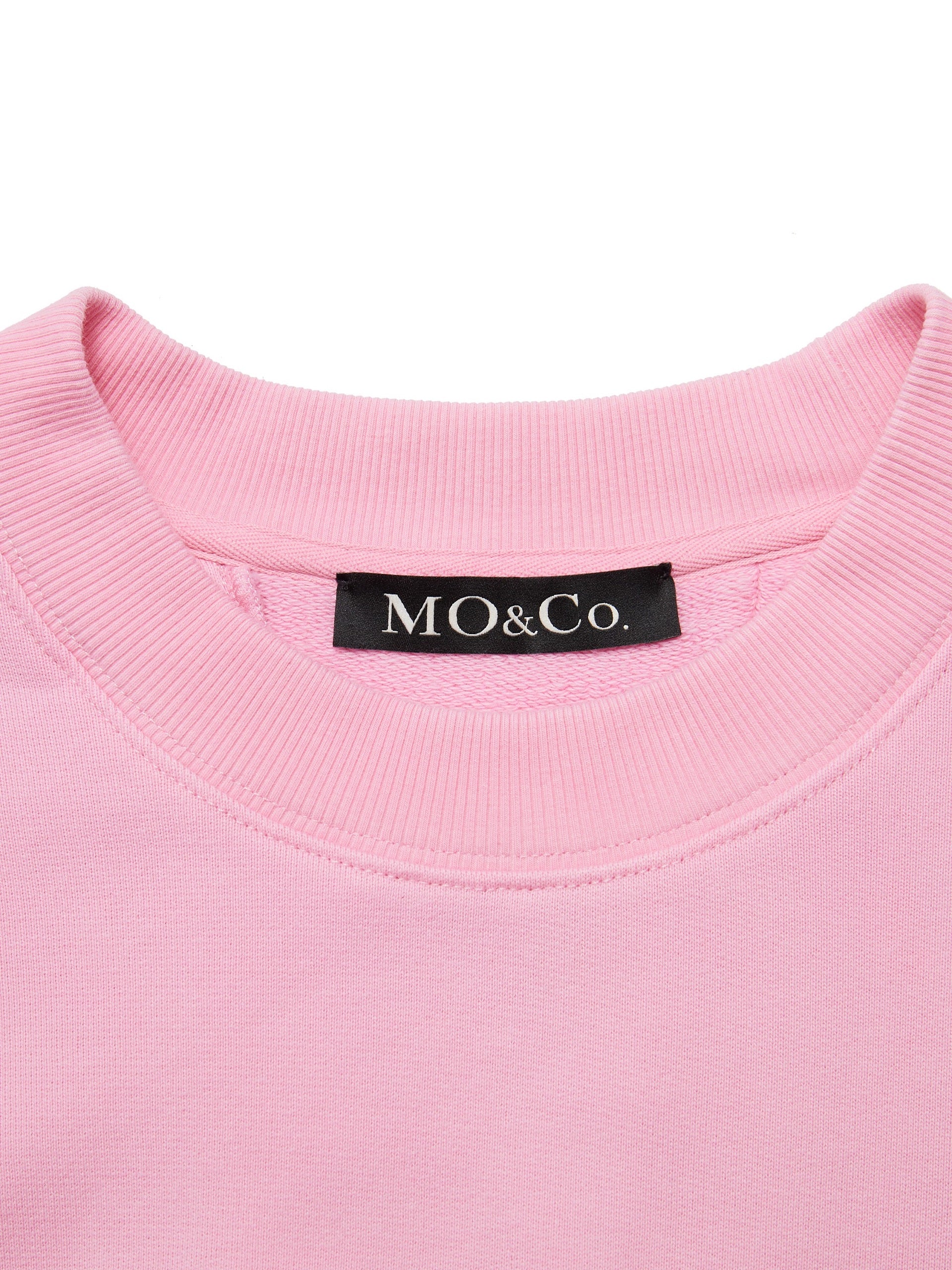 MO&Co.Women's Cut Back Slit Cotton Sweatshirt Loose  Casual Round Neck Sweater Shirt