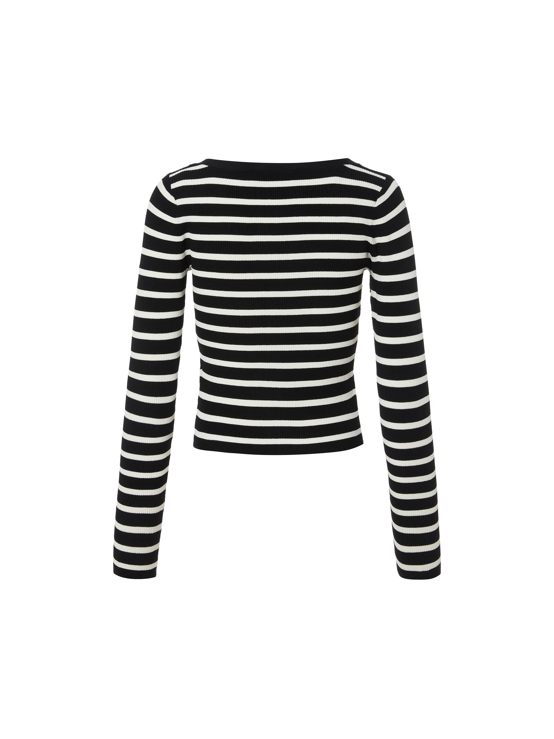 MO&Co. Women's Striped Slim Fit Knit Top Fitted Casual  V Neck Black And White