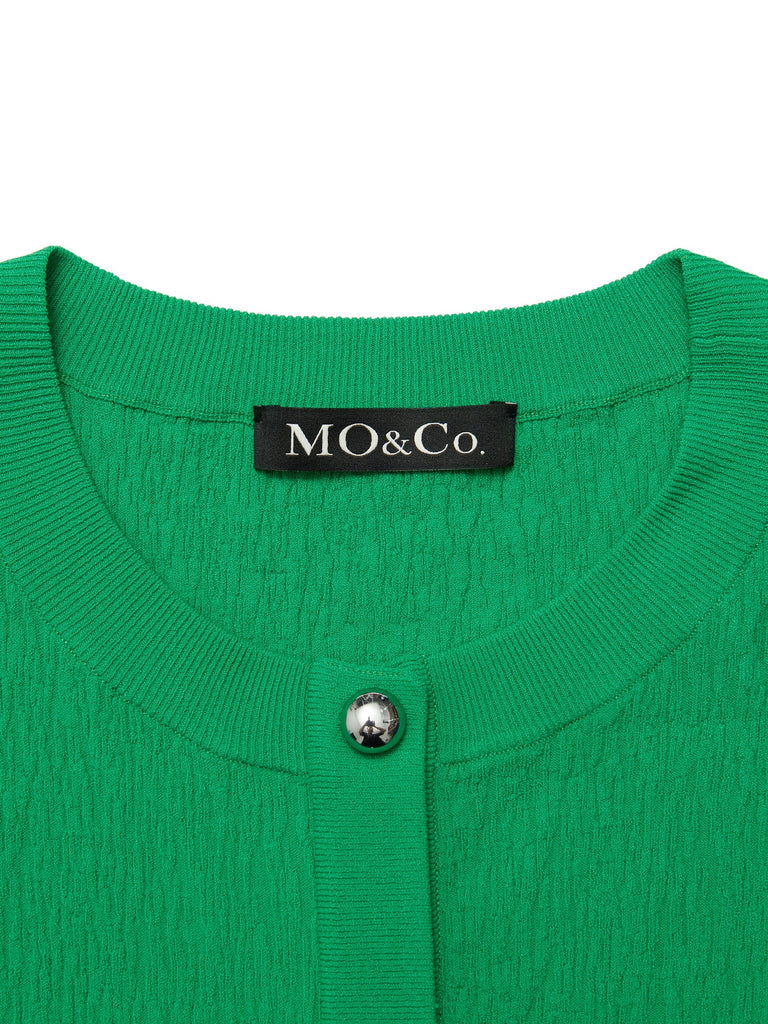 MO&Co. Women's Metal button Textured Sweater Fitted Casual green sweater