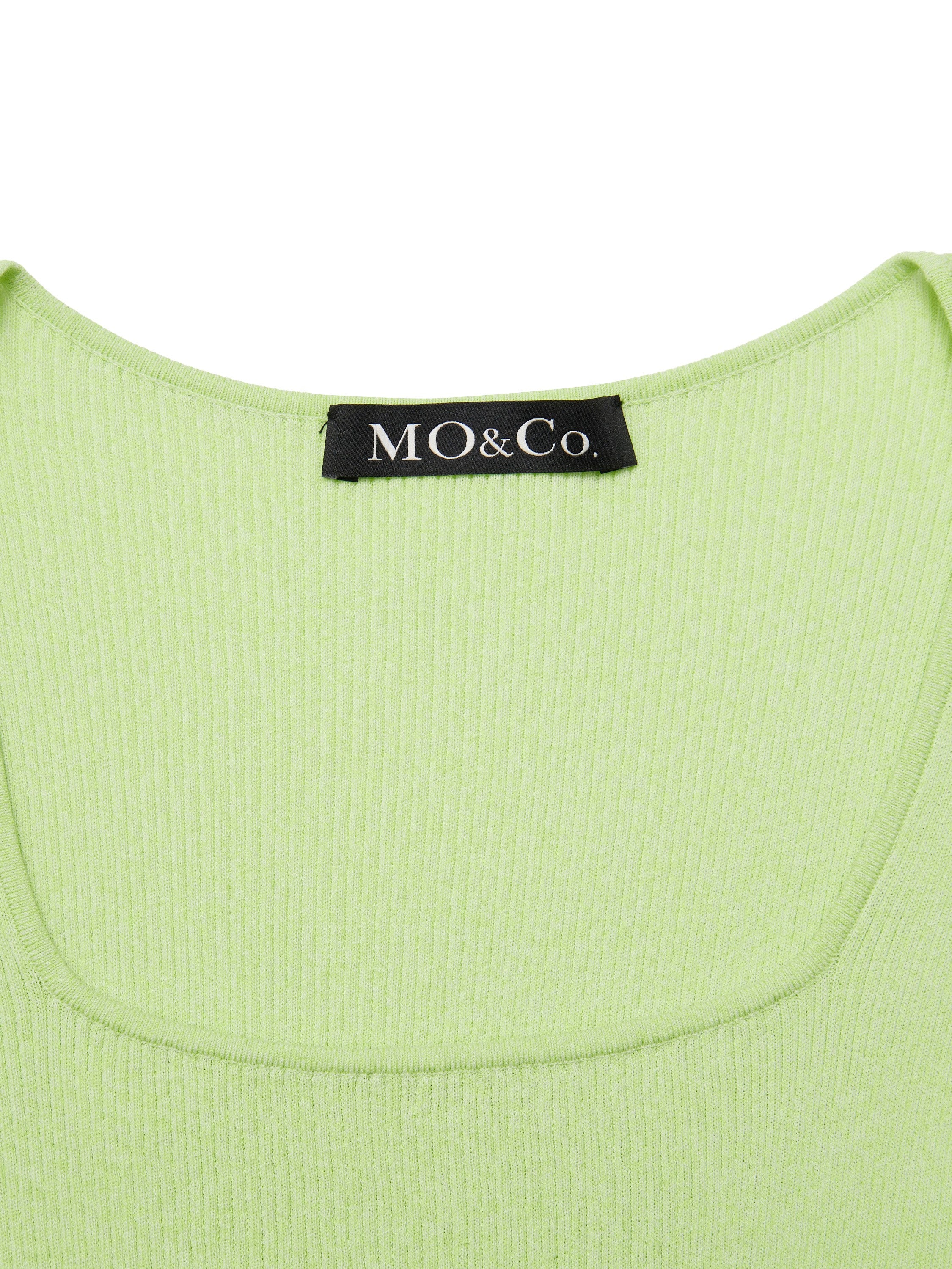 MO&Co. Women Stretch Split-hem Knit Top Fitted Casual  Square Neck Black