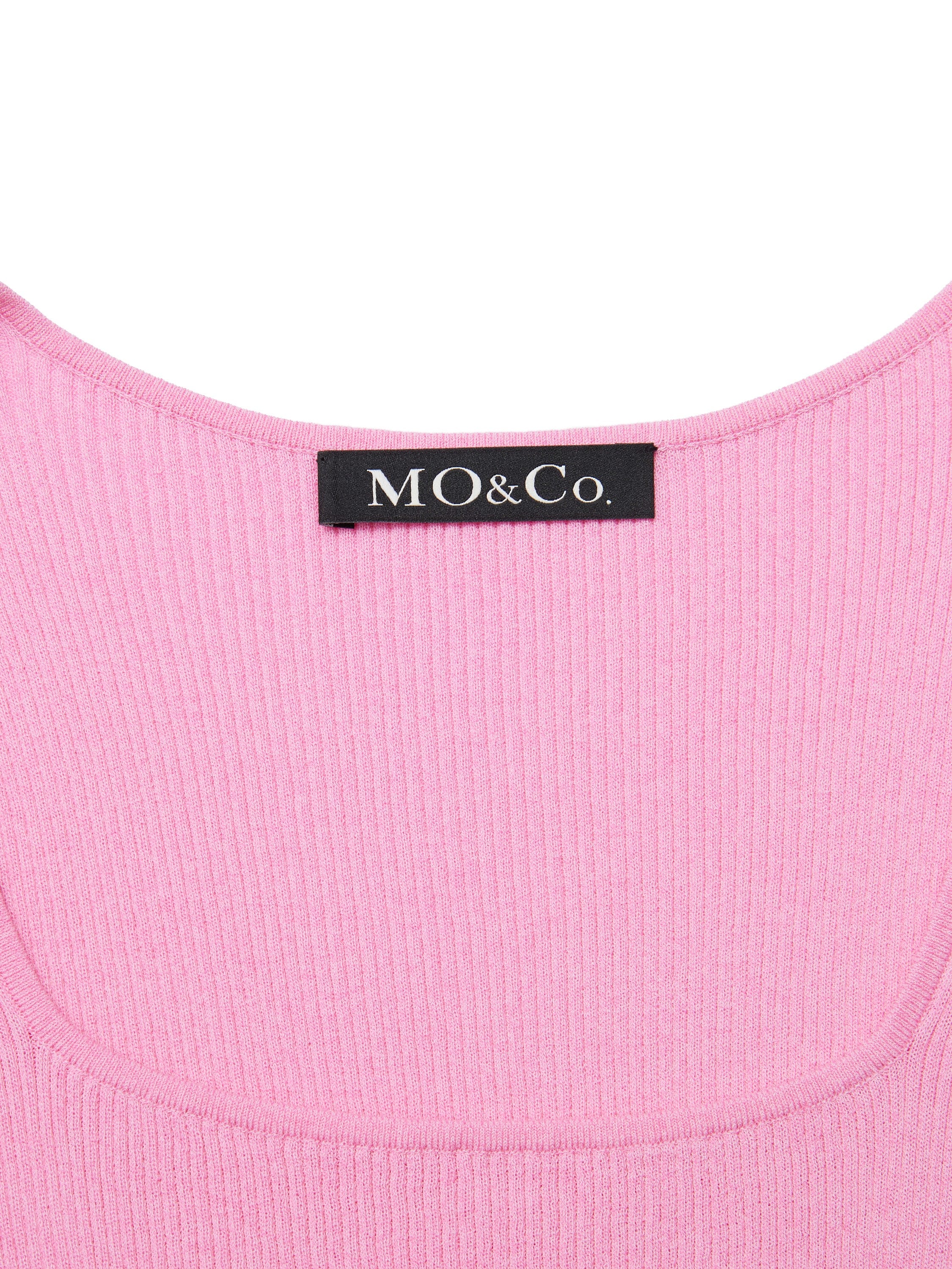 MO&Co. Women Stretch Split-hem Knit Top Fitted Casual  Square Neck Black