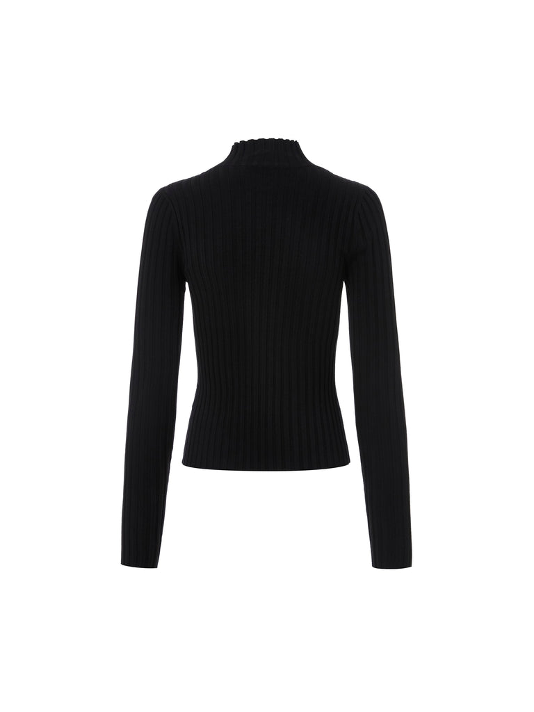 MO&Co. Women's Cutout Turtleneck Sweater Fitted Chic Pullover Sweater With Collar
