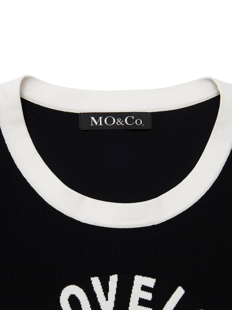 MO&Co. Women's Contrast SLOGAN Knit Top Fitted Casual casual top
