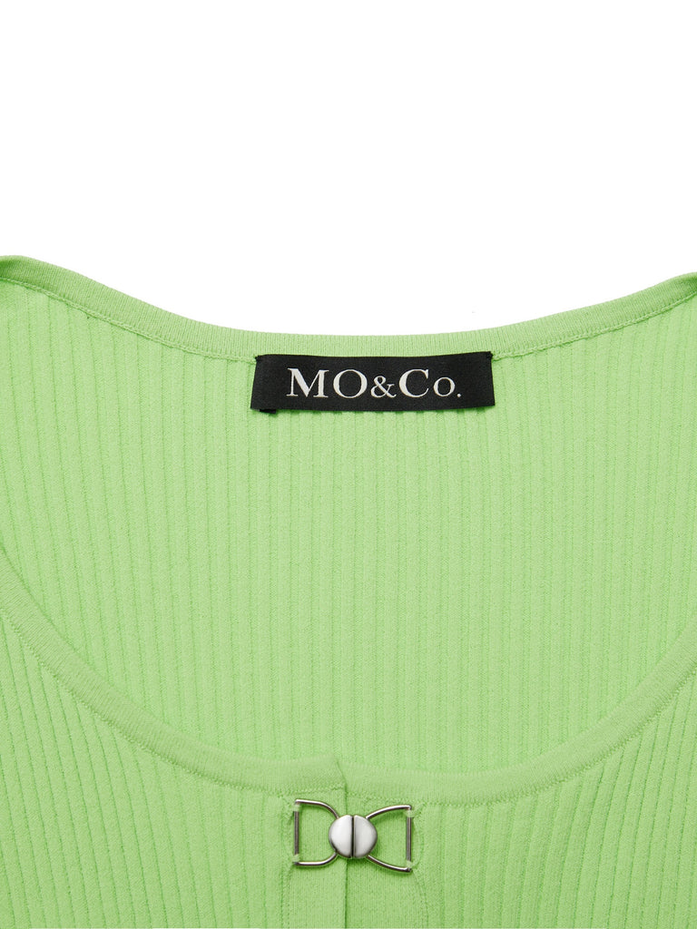 MO&Co. Women's Cropped Knit Top with Metal Buttons Fitted Casual casual top