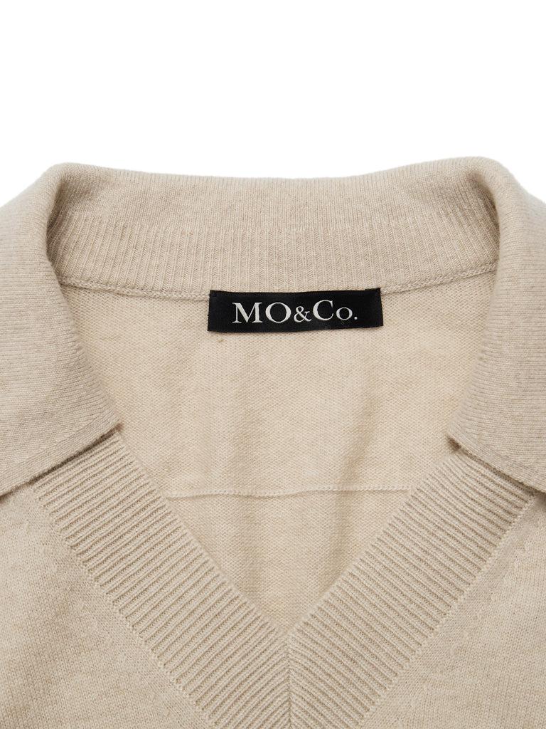MO&Co. Women's Drop Shoulder Polo Neck Sweater Fitted Casual V Neck Cozy Sweaters