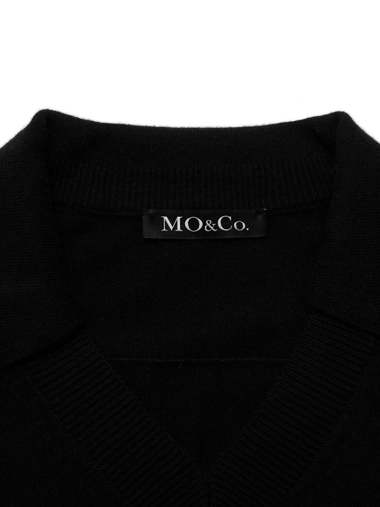 MO&Co. Women's Drop Shoulder Polo Neck Sweater Fitted Casual V Neck Cozy Sweaters