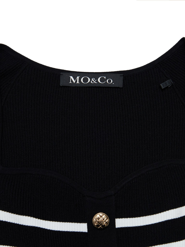 MO&Co.Women's Sweetheart Neck Striped Knit Top Fitted Casual Black Round Neck