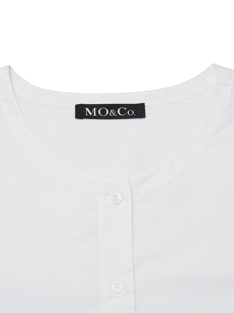 MO&Co. Women's Cropped Two-piece Knit Top Fitted Casual Round Neck Cotton Womens Tops