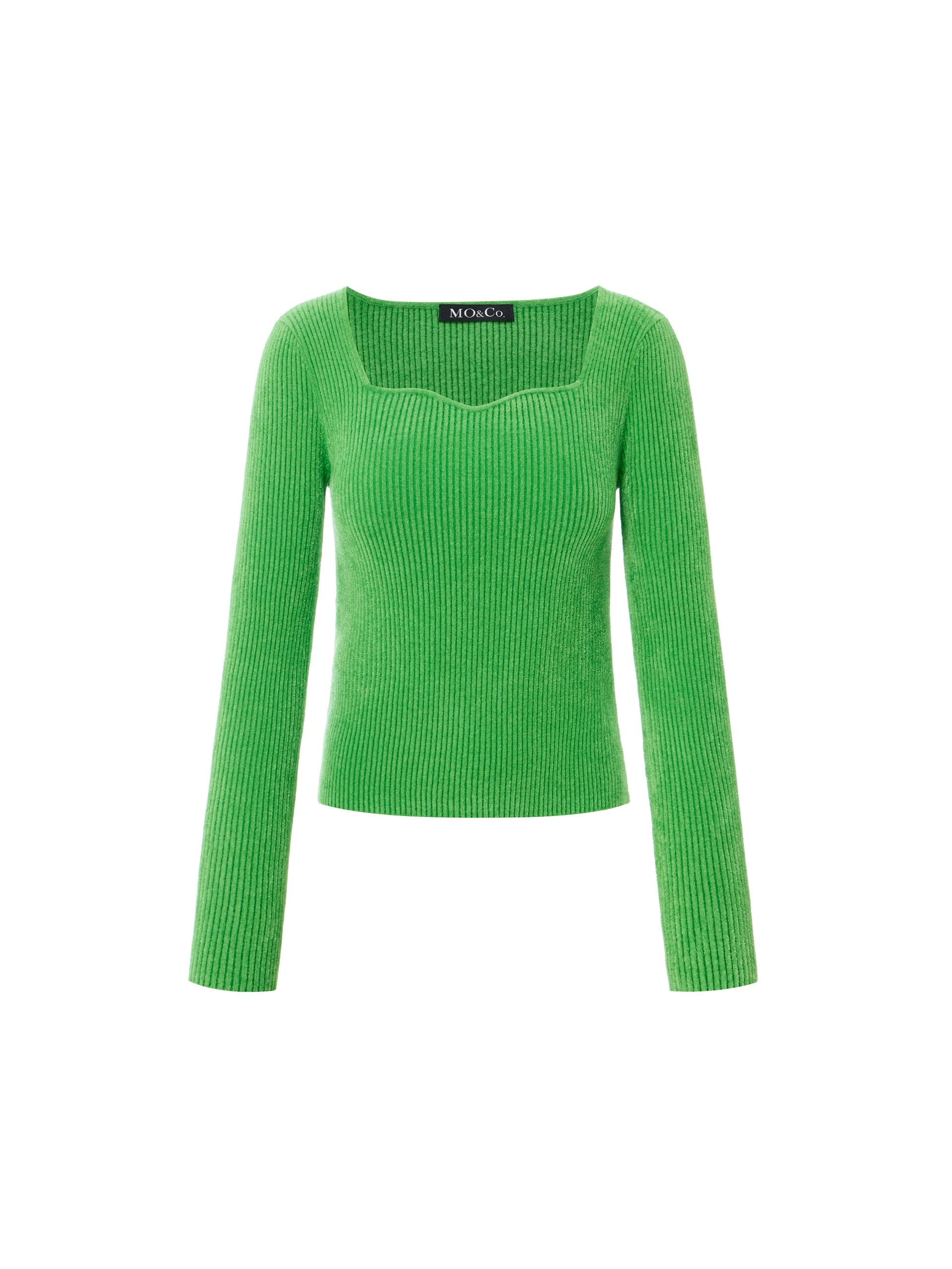 MO&Co. Women's Square Neck Stretch Knit Top Fitted Casual Square Neck Green Sweater