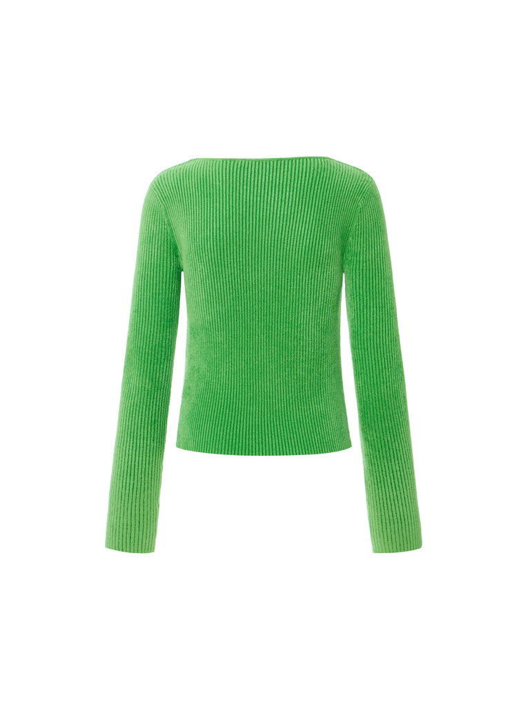 MO&Co. Women's Square Neck Stretch Knit Top Fitted Casual Square Neck Green Sweater