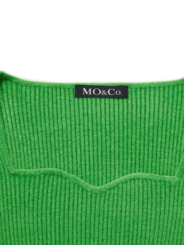 MO&Co. Women's Square Neck Stretch Knit Top Fitted Casual Square Neck Green Sweater