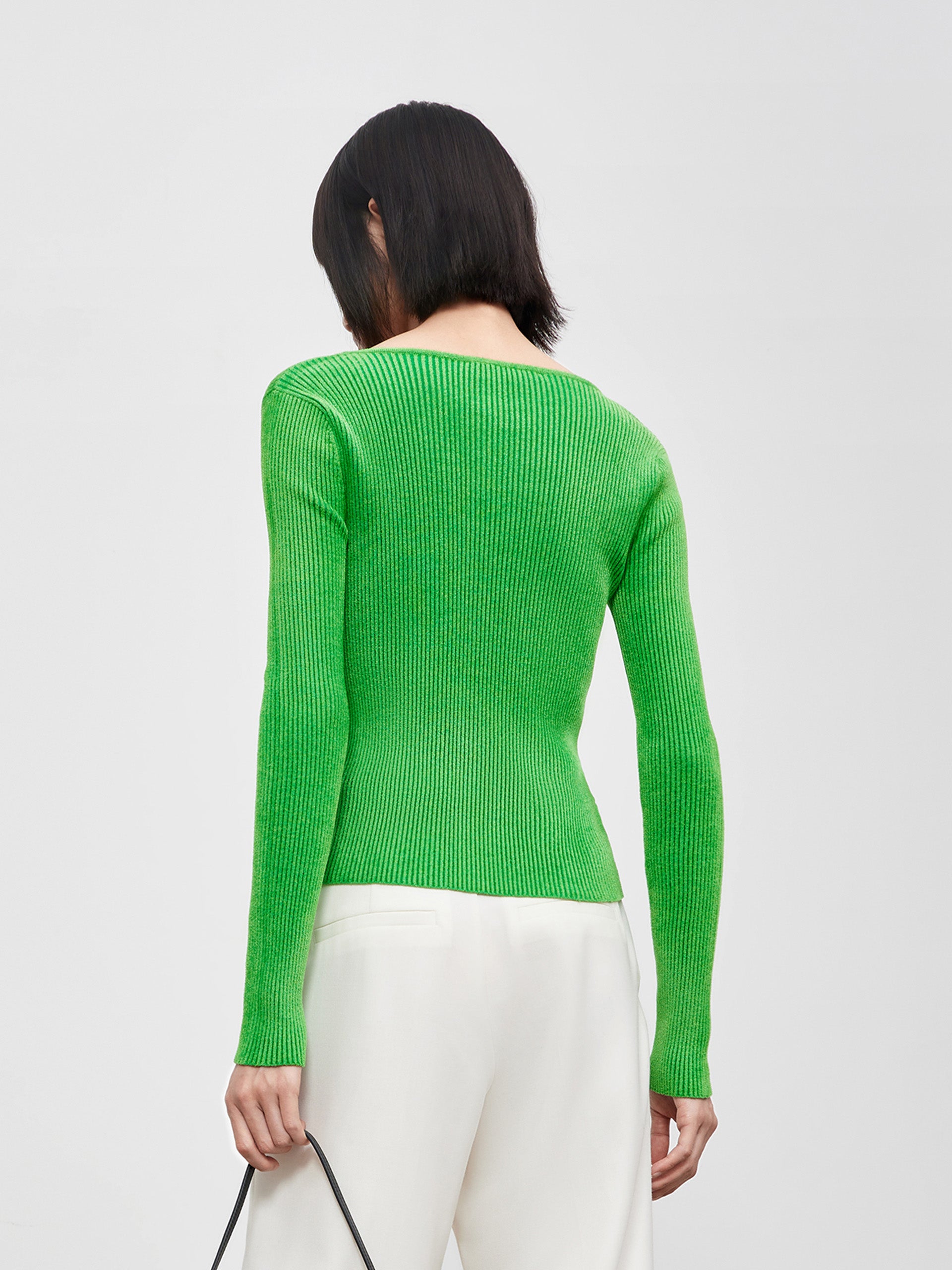 MO&Co. Women's Square Neck Stretch Knit Top Fitted Casual Square Neck Green Sweater