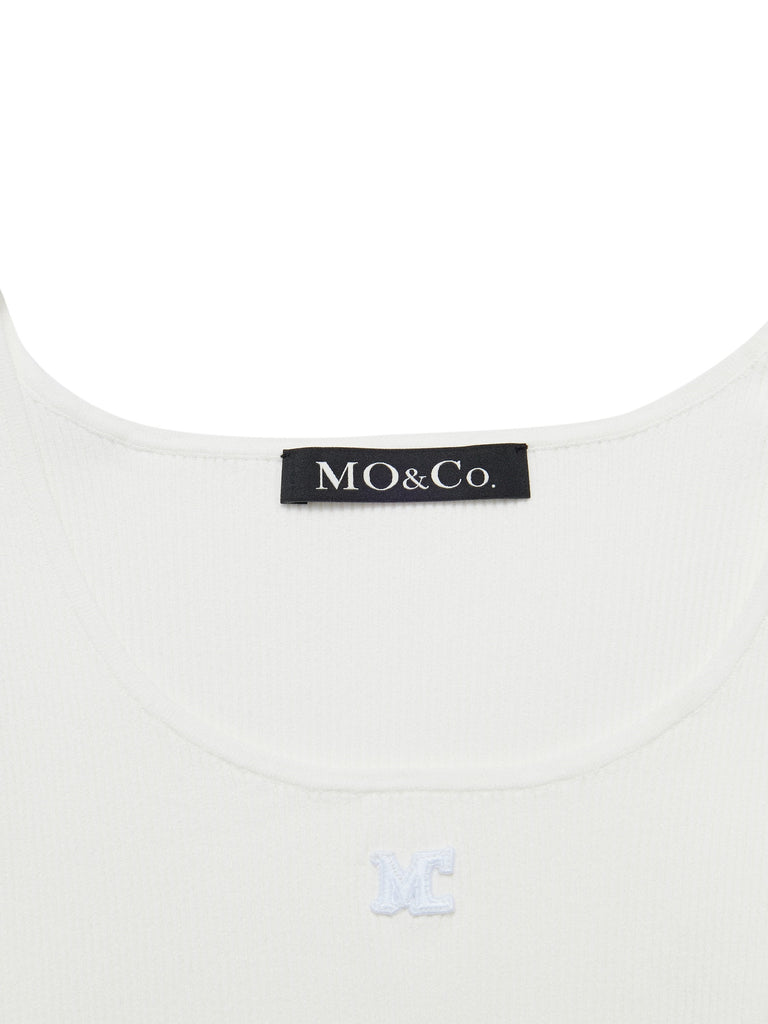MO&Co.Women's Puff Sleeve Panel Knit Top Fitted Casual Round Neck Black And White