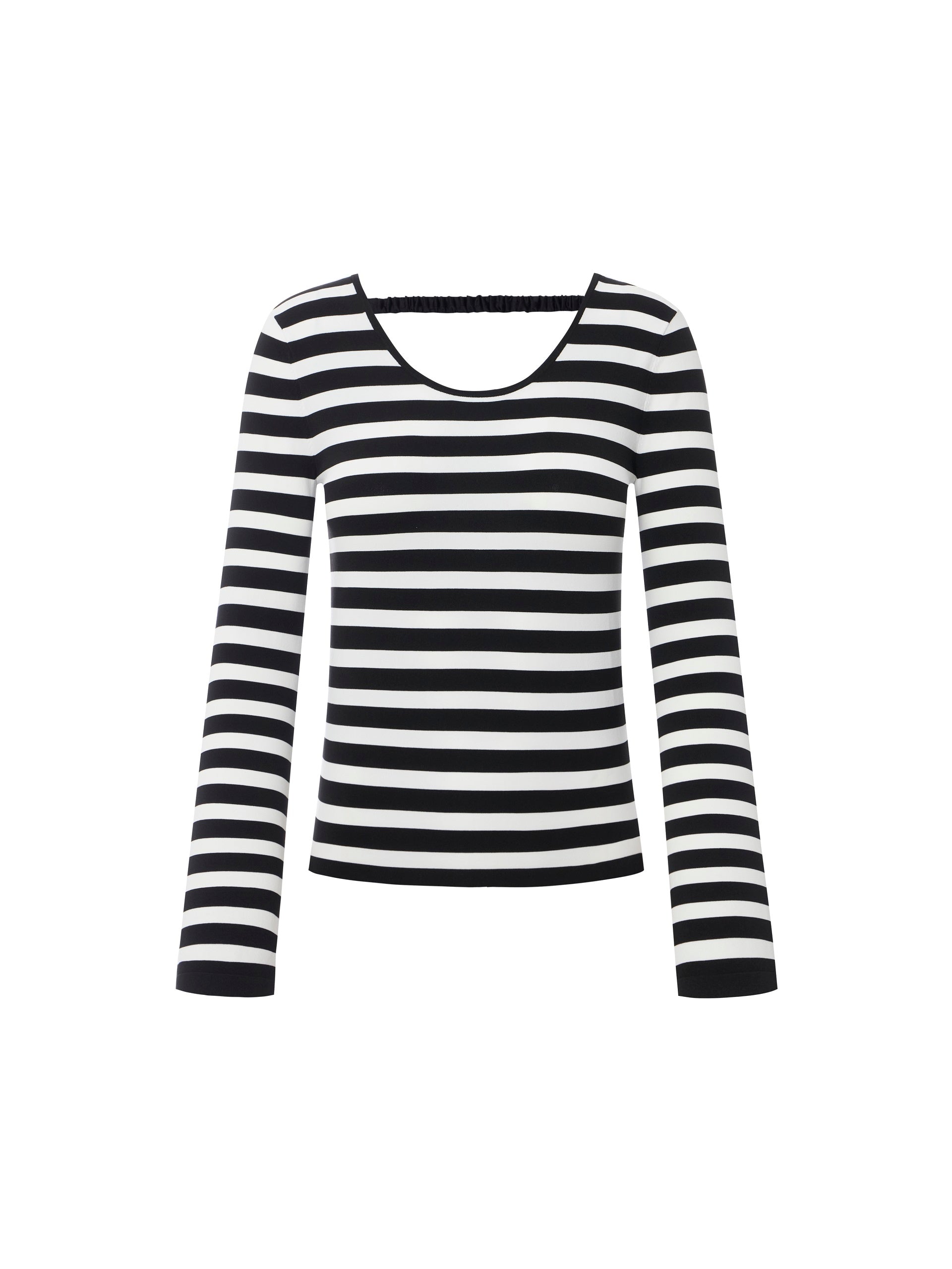 MO&Co. Women's Crewneck Striped Knit Top Fitted Casual Round Neck Black Sweater