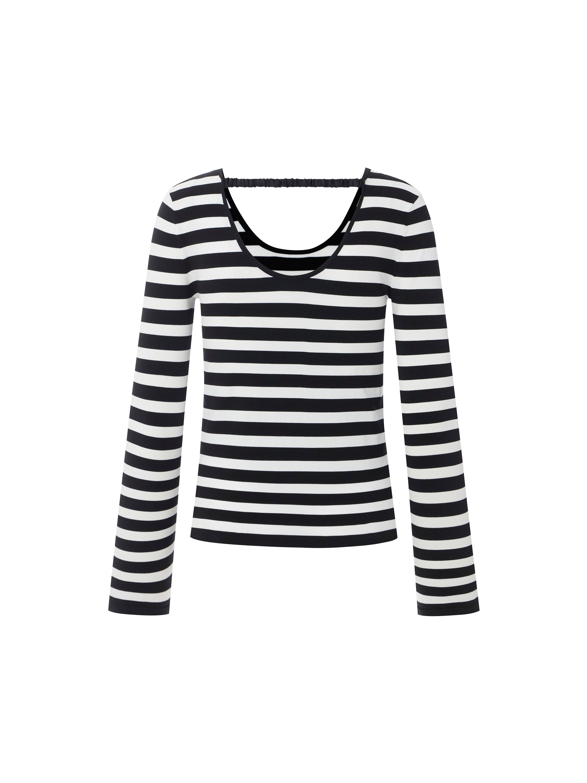 MO&Co. Women's Crewneck Striped Knit Top Fitted Casual Round Neck Black Sweater