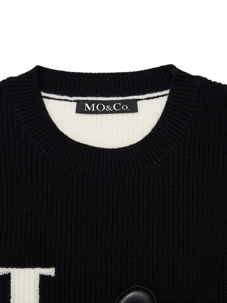 MO&Co. Women's Wool Drop Shoulder Knit Pullover Loose Causal Round Neck Ladies Sweater