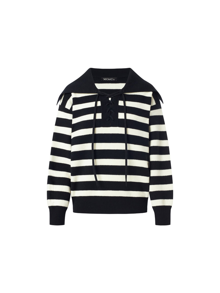 MO&Co. Women's Wool Striped Knit Pullover Loose Casual Ladies Sweater