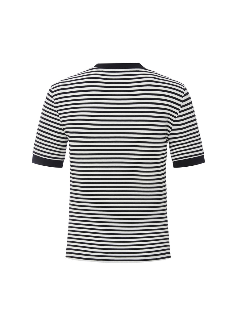 MO&Co. Women's Striped Crewneck Cotton T-Shirt Fitted Casual Round Neck Striped T Shirt